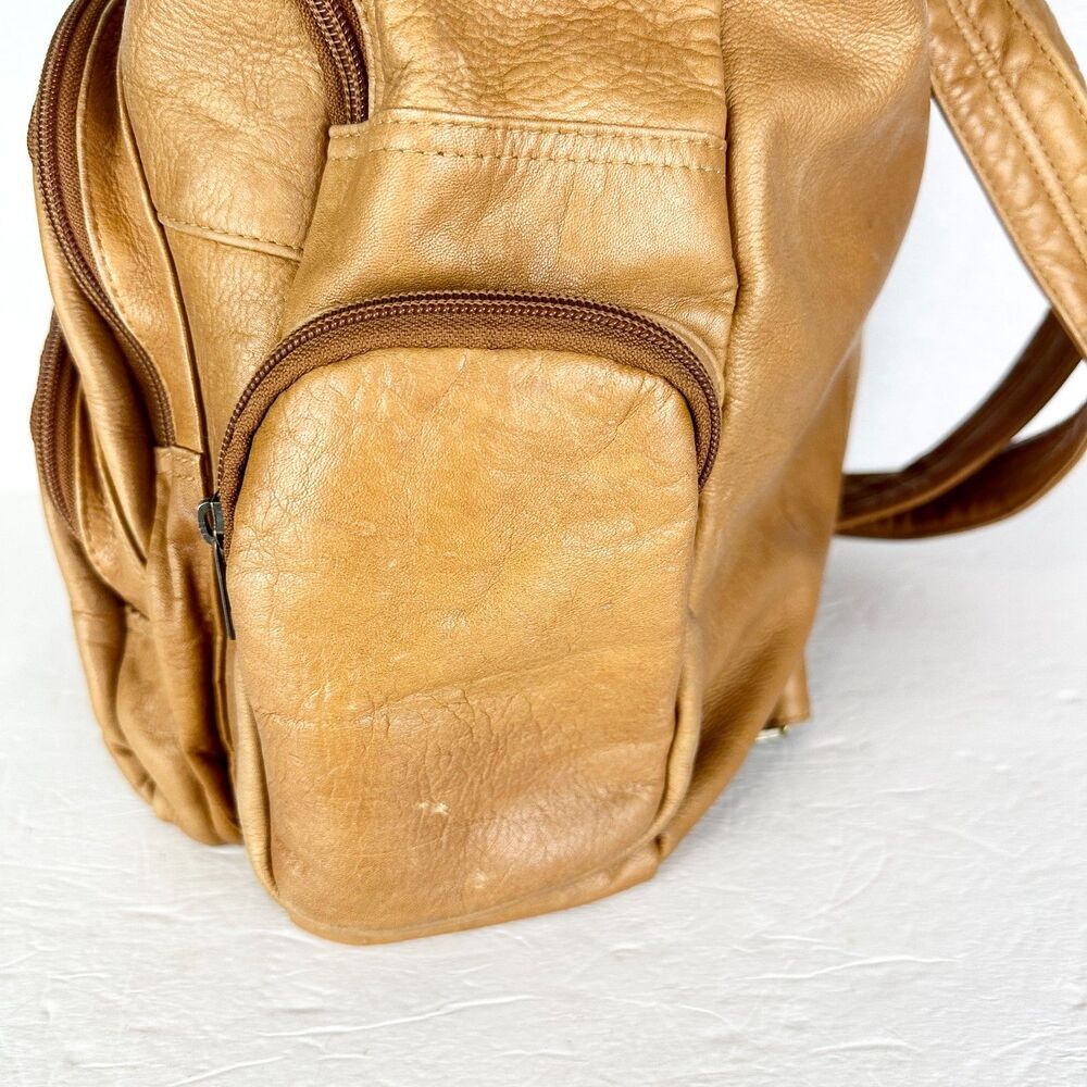 Vintage Sol Leather Backpack Purse Multi Pocket Supple Travel Unisex - Picture 7 of 11